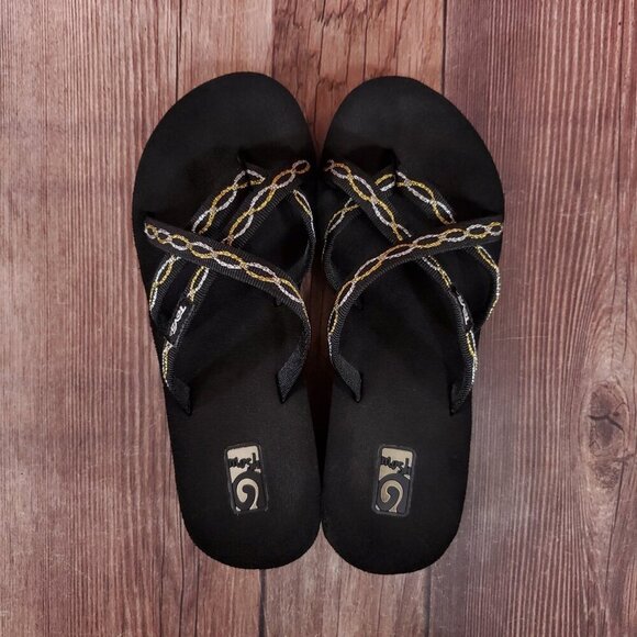 Teva Womens Size 6 Mush Mandalyn Ola 2 Black Gold Silver Wedge Sandals - Picture 6 of 14